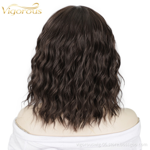 Wholesale High Quality Short Bob Cut Body Wave Brown Small Part Lace Extensions Dropshipping Heat Resistant Synthetic Hair Wigs